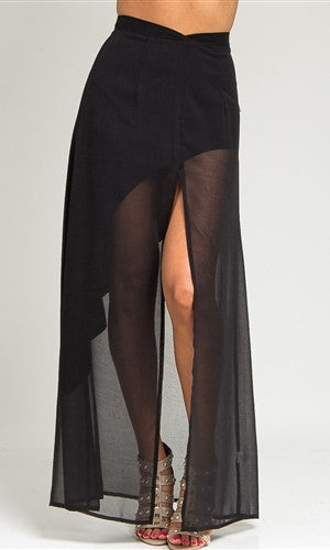 Black Chiffon Draped Asymmetrical Skirt - FINAL SALE