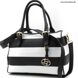 black and white striped handbag