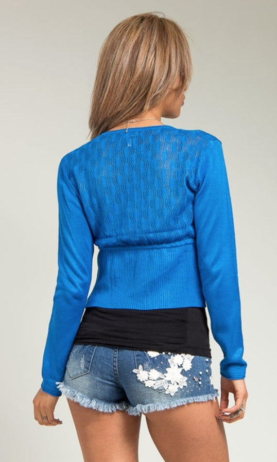 blue knit cardigan