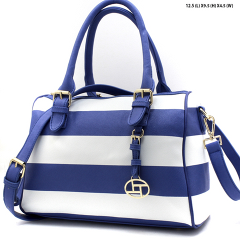 blue striped handbag