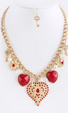 red gemstone lined heart necklace