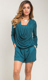 Draped front teal romper