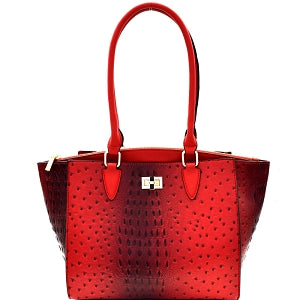 Red Ostrich Embossed Tote Bag