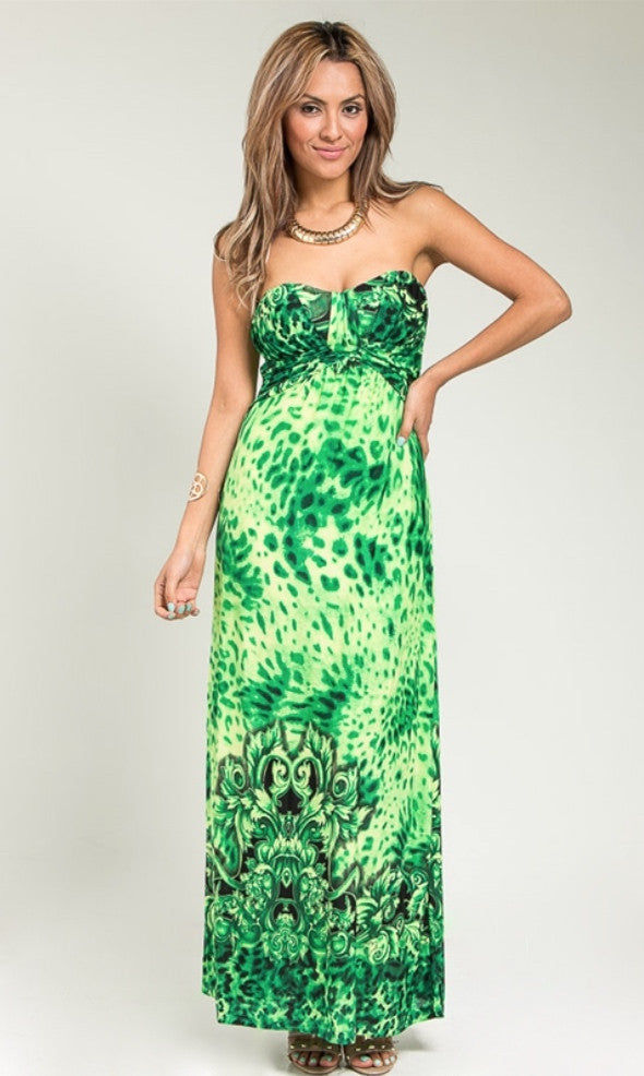 Green safari maxi dress