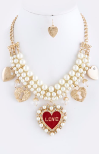 heart and love necklace and earrings