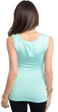 Ruched Ring Accented Waist Band Aqua Top