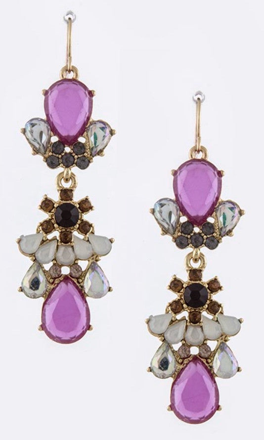 lavender gem drop earrings 