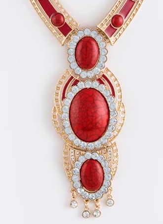 red crystal gold necklace and earrings