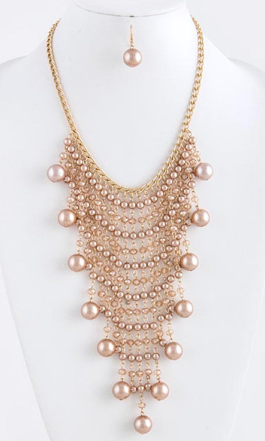bronze pearls necklace and pearl earrings