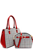 Red and plaid checkered tote bag