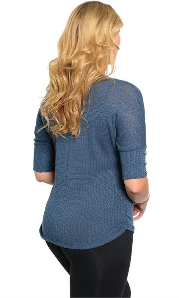 Plus Size Knit Blue Sweater