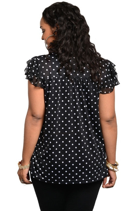 black shirt with white polka dots