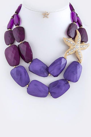 Purple Rhinestone Pave Star Accent Necklace Set