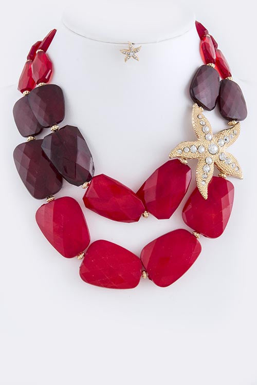 Red Rhinestone Pave Star Accent Necklace Set
